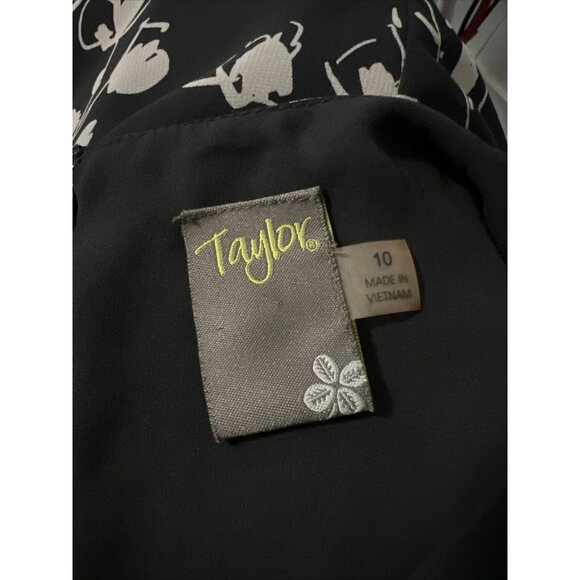 Taylor Black & Gray Floral Print V-Neck Long‎ Bell Sleeve Lined Dress 10 - Picture 4 of 6